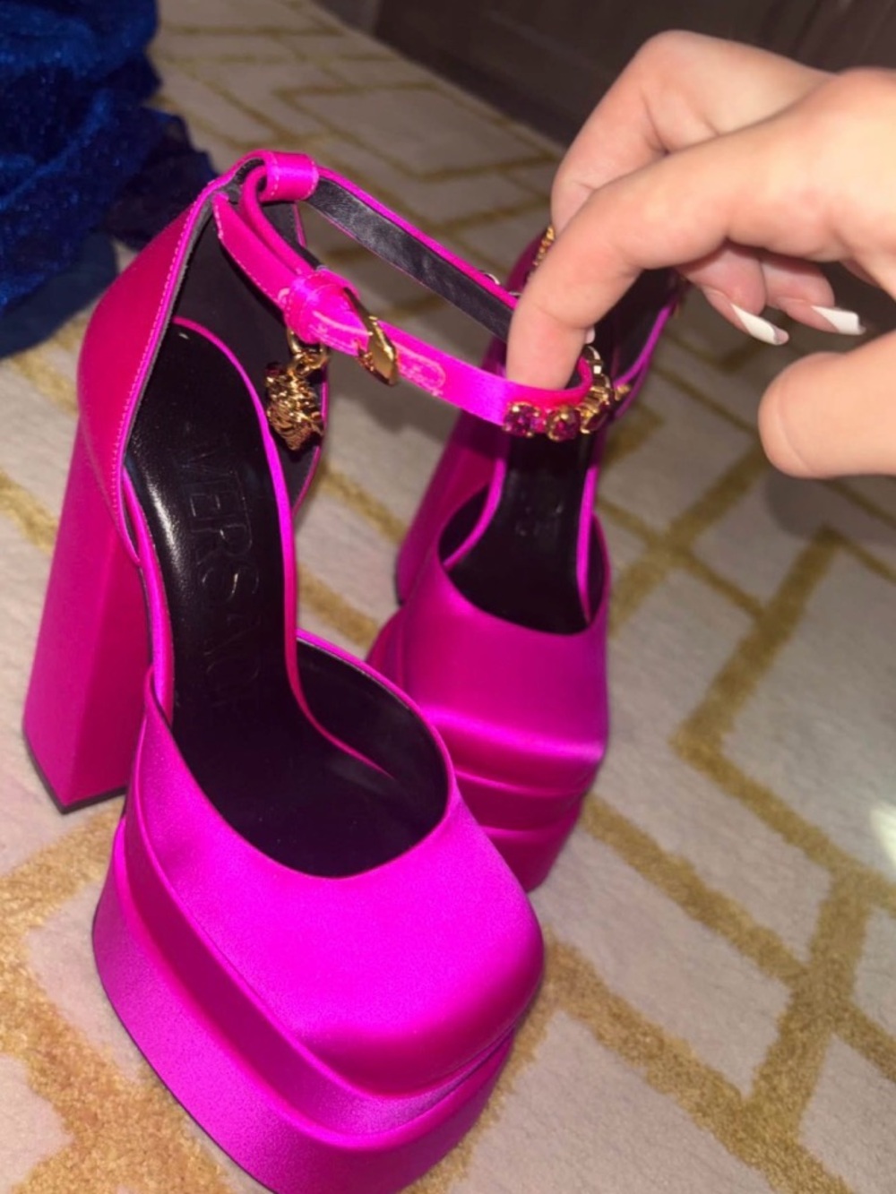 Versace Hot Pink Platform Block Heel Ankle-Strap Pumps - Picture 3 of 3
